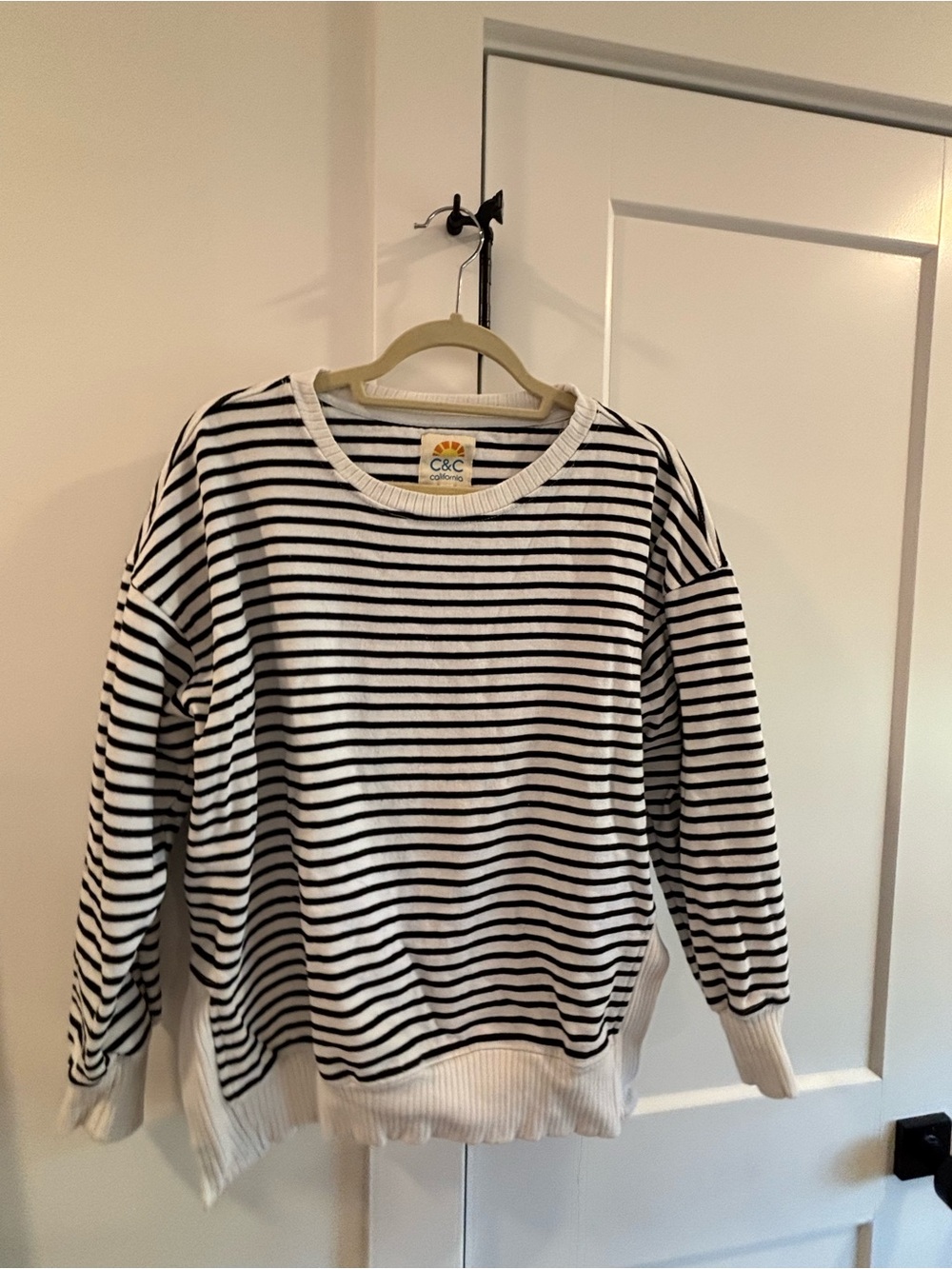 C&C California Black & White Striped Scoopneck Sweater